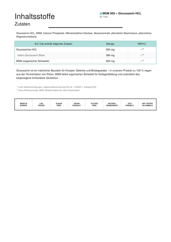 MSM500 +Glucosamin HCL
