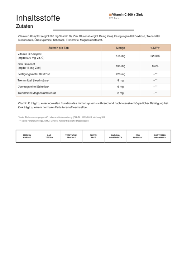 VITAMIN C 500mg +Zink 15mg